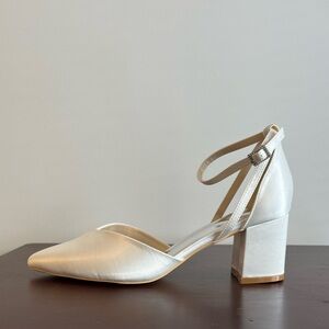 White Ivory Satin Block Heels